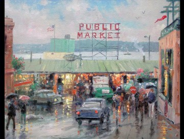 kinkade Painting - Pike Place Market Thomas Kinkade